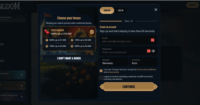 Skapa ditt konto via Kingdom login
